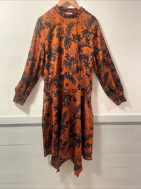 Future Collective Floral Maxi Dress Burnt rusty Orange & Black XL unique hemline